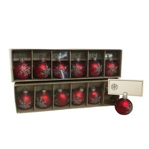 Set Of 12 Red Christmas Ball Place Card Ornaments With Snowflake Design 2"
